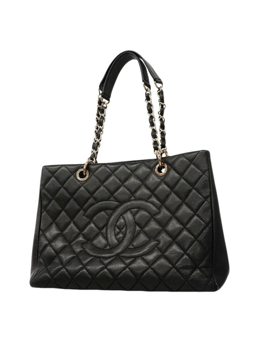 Chanel Chain Tote Quilted Caviar Leather Black Silver